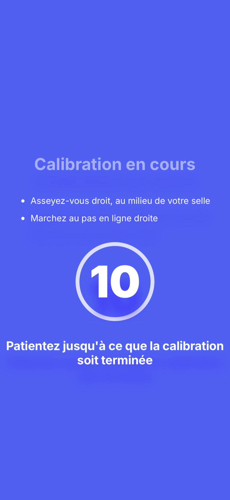 Alogo Performance app showing the calibration in progress screen with a 10 second countdown