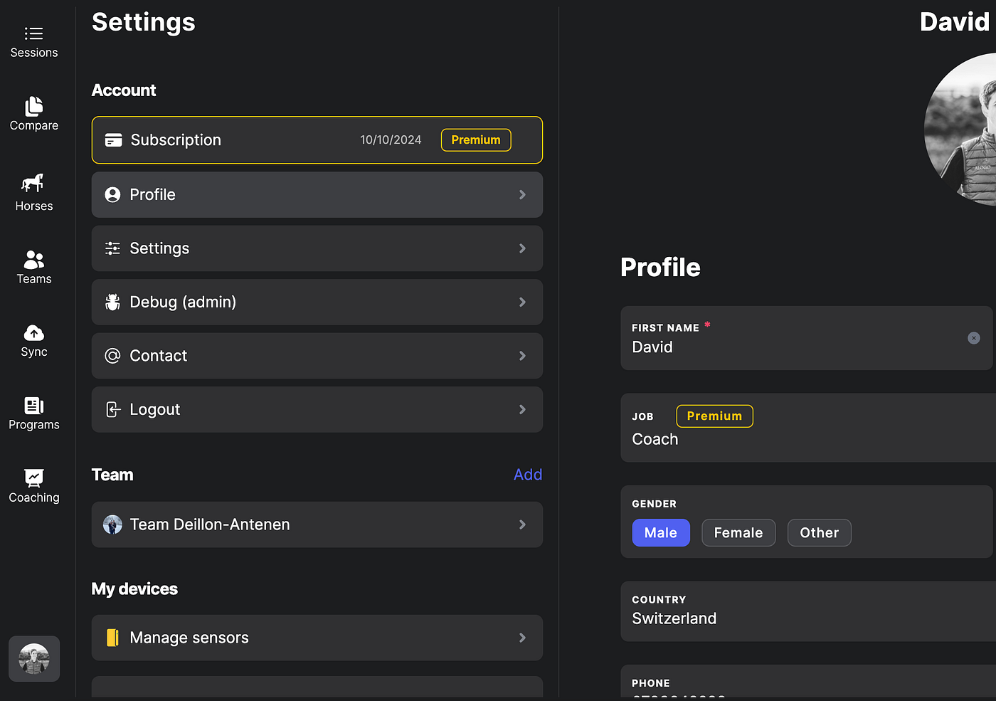 Settings screen: selecting Coach as job reveals the new Coaching menu in the sidebar