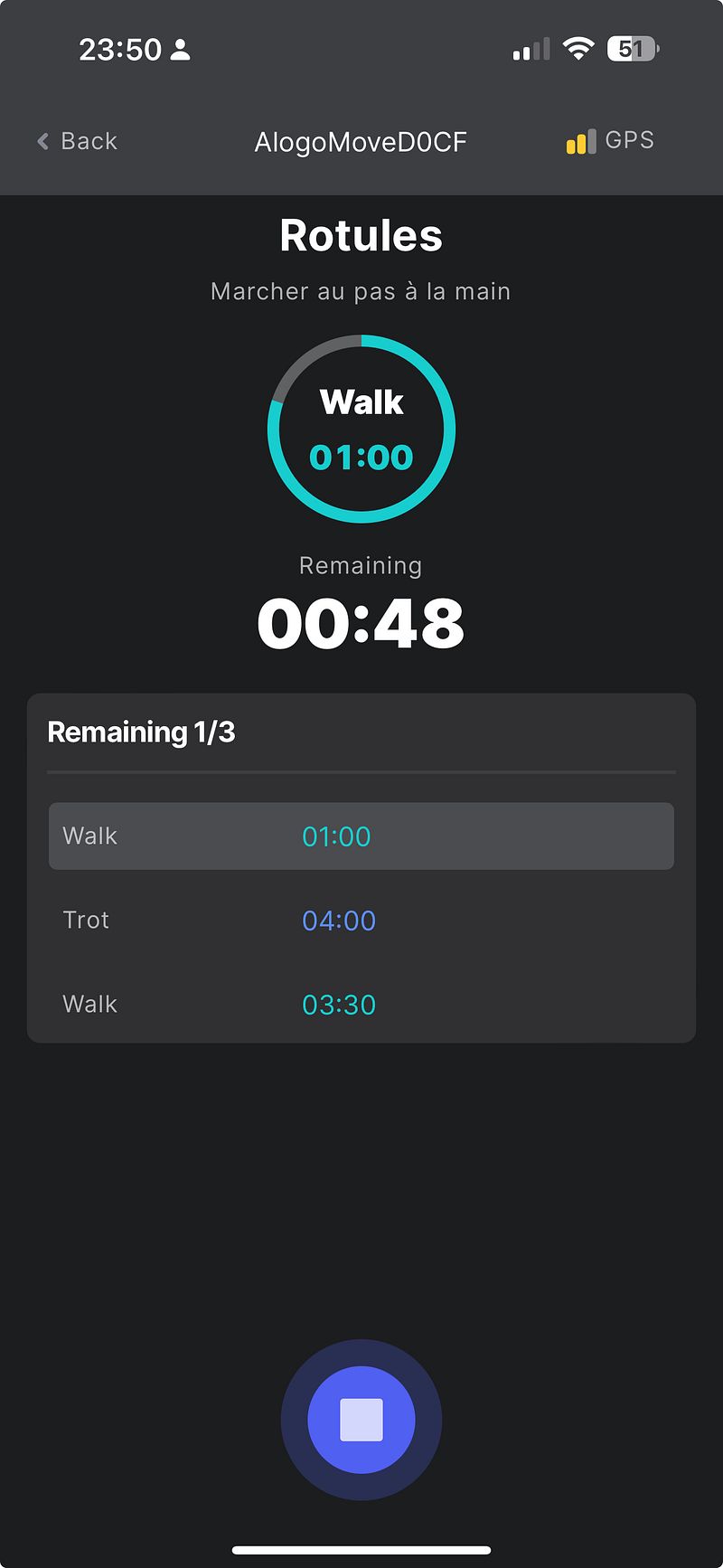 Guided recording: next gait with the remaining time of the program
